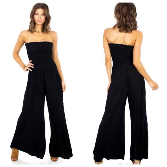 Blue Life Pants - Blue Life Black Strapless Jumpsuit